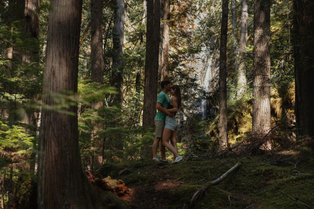 Couple during their engagement session at Lupin Falls on Vancouver Island by Latitude 49 photography