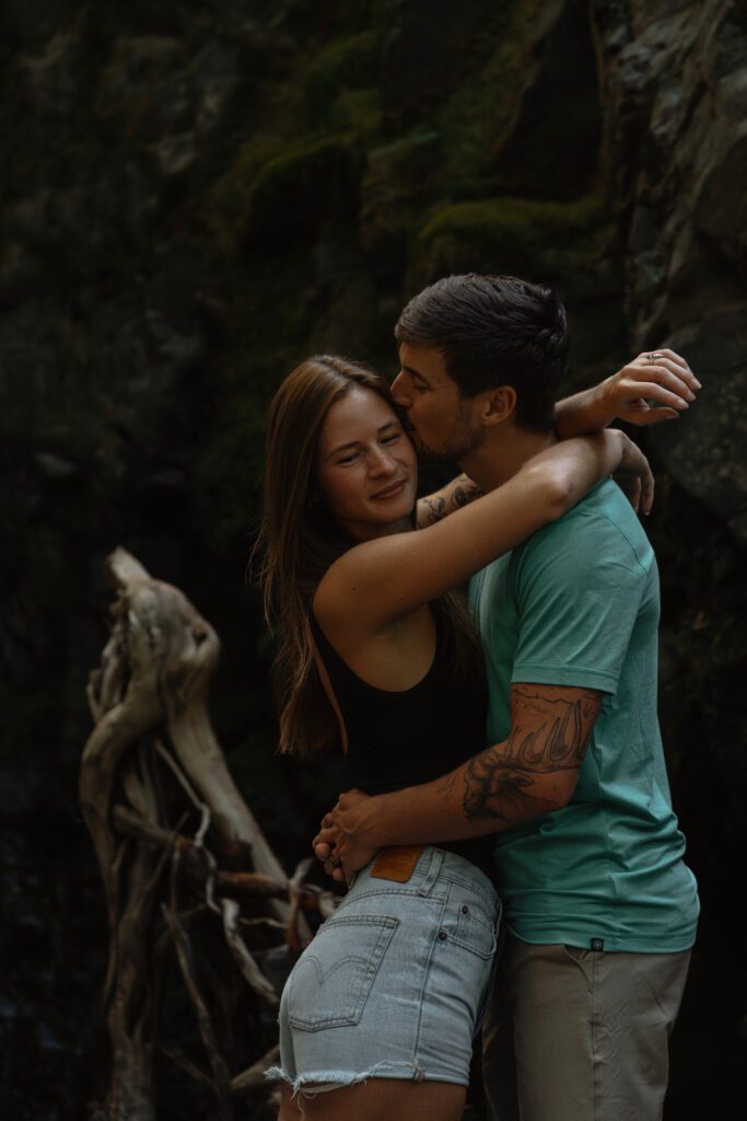 Couple during their engagement session at Lupin Falls on Vancouver Island by Latitude 49 photography