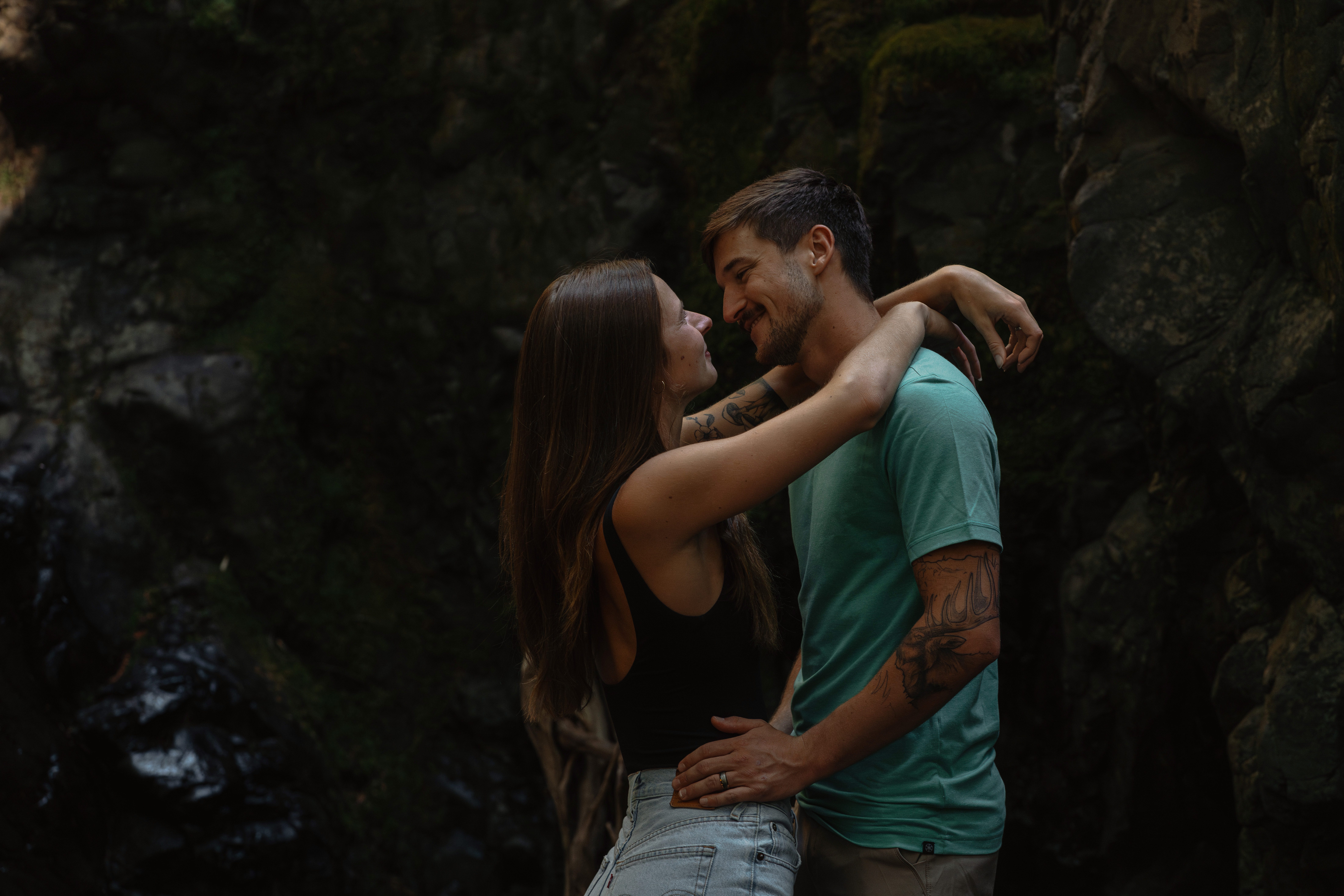 Couple during their engagement session at Lupin Falls on Vancouver Island by Latitude 49 photography