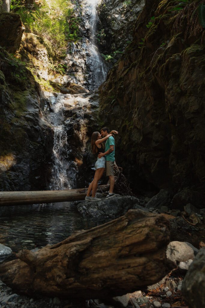Couple during their engagement session at Lupin Falls on Vancouver Island by Latitude 49 photography