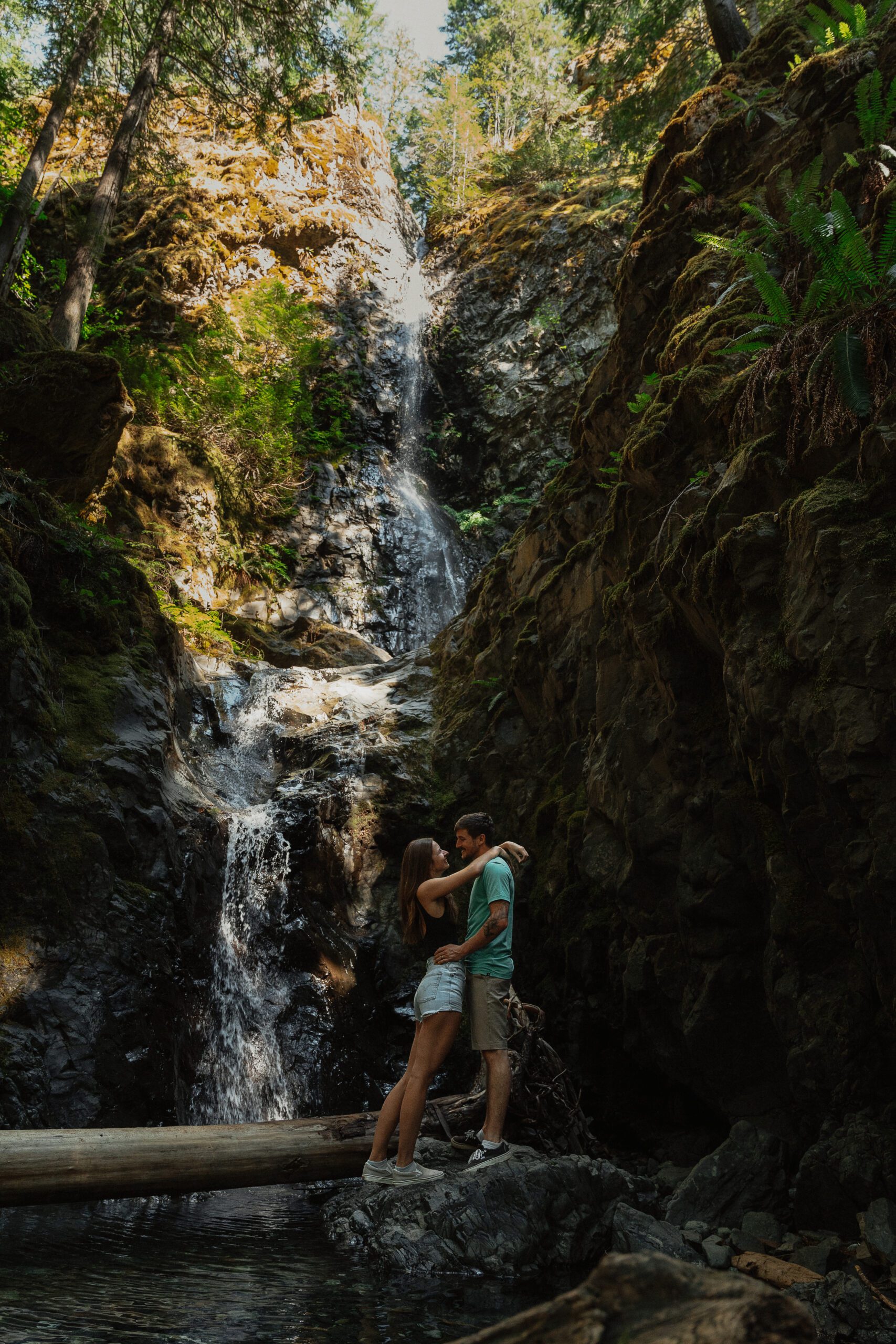 Couple during their engagement session at Lupin Falls on Vancouver Island by Latitude 49 photography