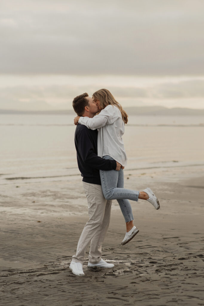 Couple during their engagement session near Kye Bay in Comox by Latitude 49 Photography