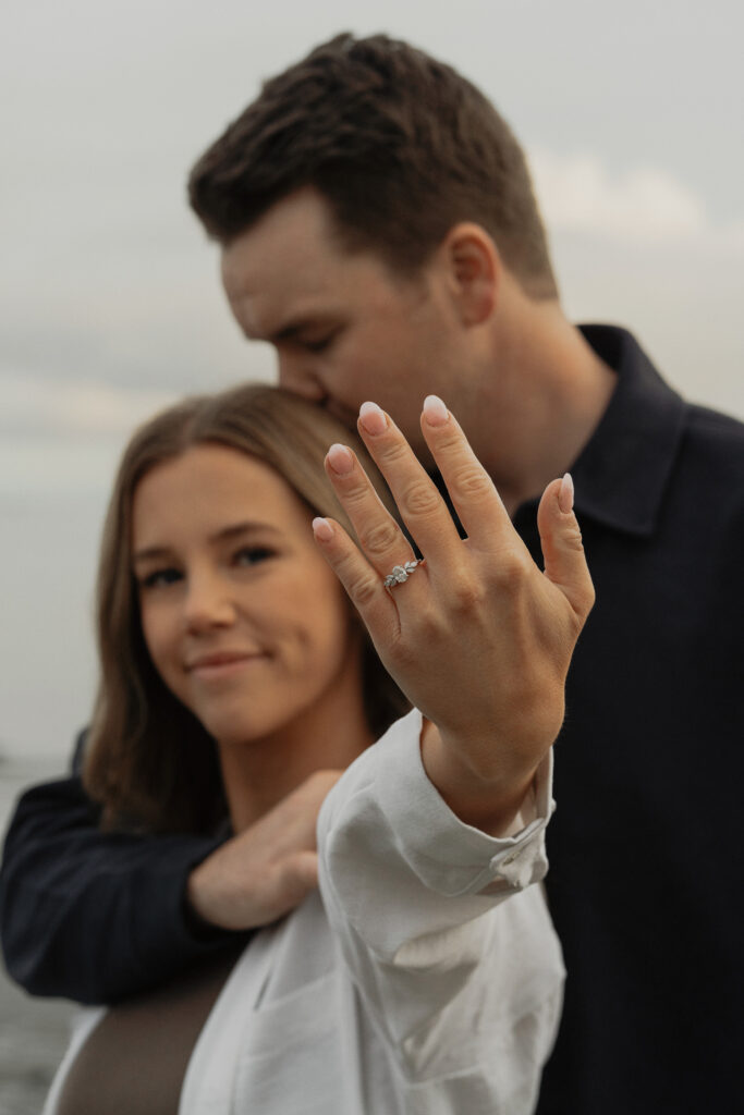 Couple during their engagement session near Kye Bay in Comox by Latitude 49 Photography