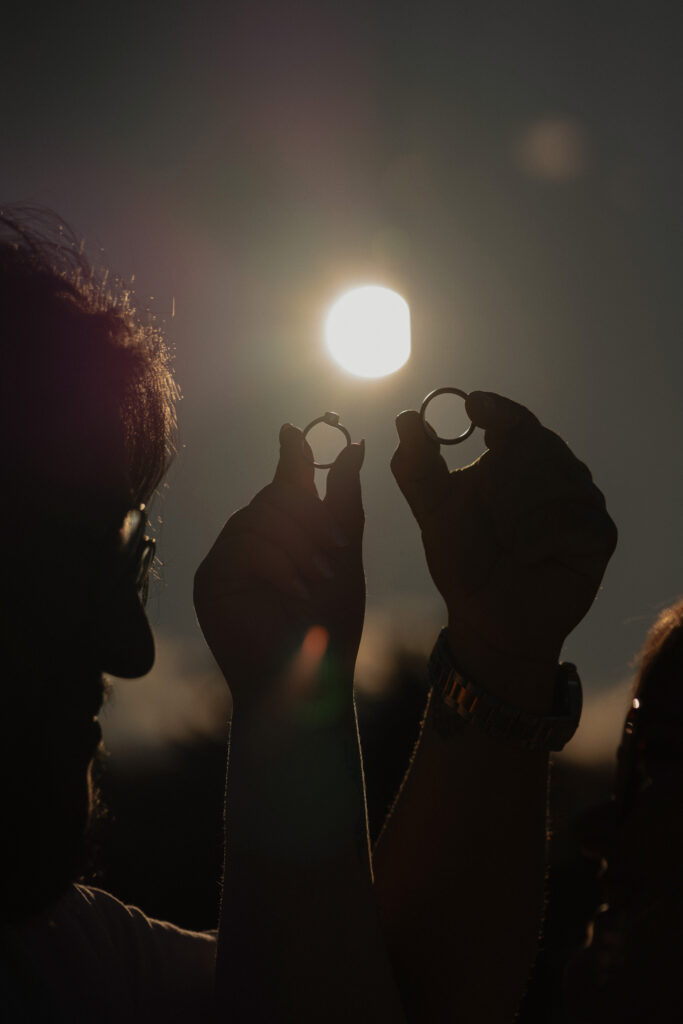 Couple during their golden hour engagement session near Kye bay in Comox by latitude 49 photography