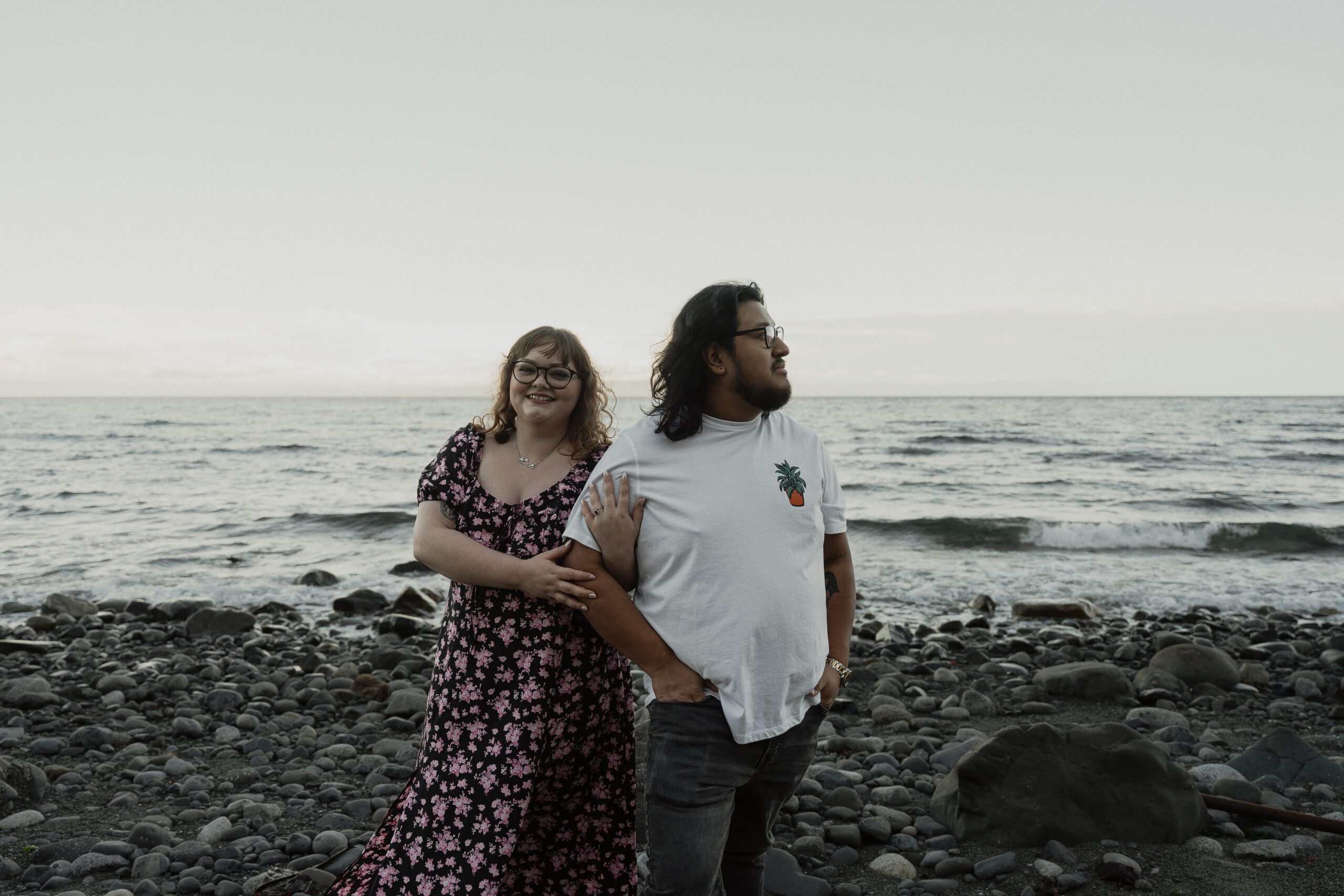 Rebecca and Matteo during their engagement session at the beach near kye bay in Comox by Latitude 49 photography