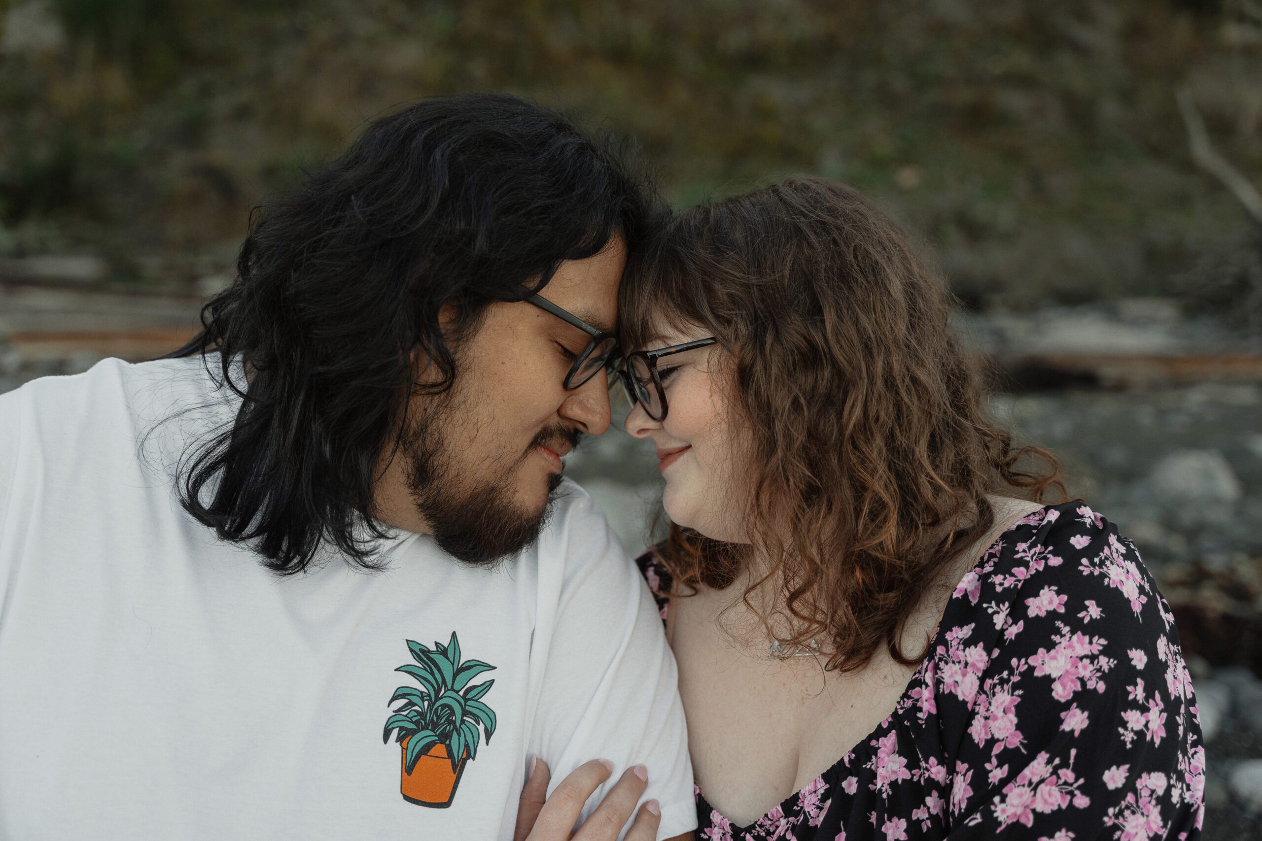 Couple during their golden hour engagement session at Kye bay in Comox by latitude 49 photography
