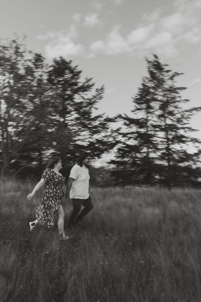 Couple during their golden hour engagement session near Kye bay in Comox by latitude 49 photography