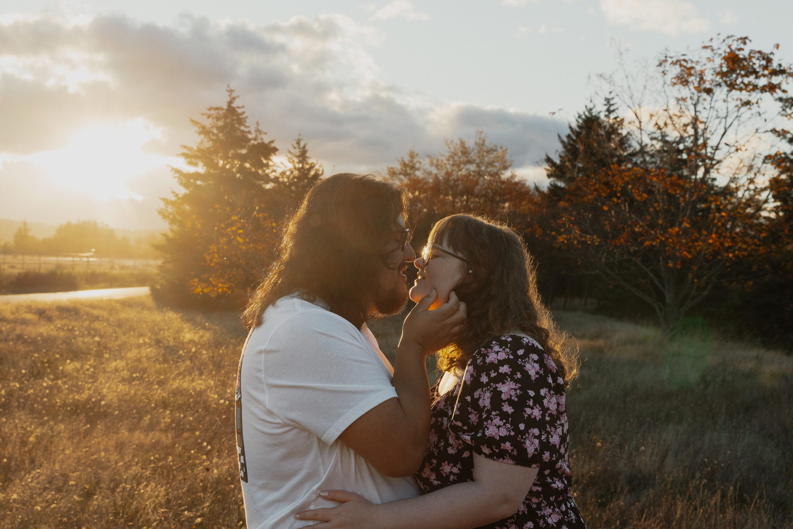 Couple during their golden hour engagement session near Kye bay in Comox by latitude 49 photography