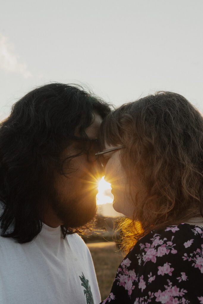 Couple during their golden hour engagement session near Kye bay in Comox by latitude 49 photography