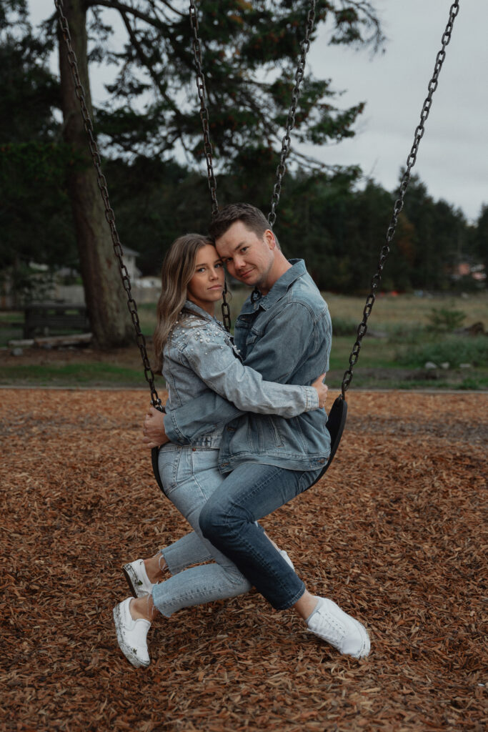 Couple during their engagement session near Kye Bay in Comox by Latitude 49 Photography