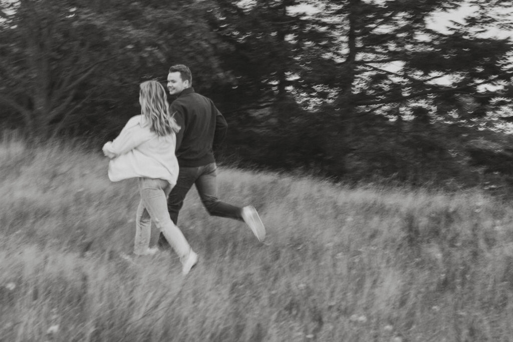 Couple during their engagement session near Kye Bay in Comox by Latitude 49 Photography