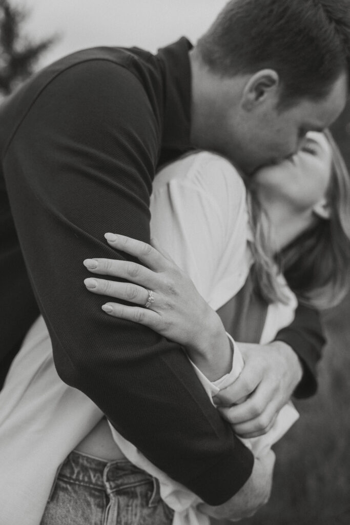 Couple during their engagement session near Kye Bay in Comox by Latitude 49 Photography