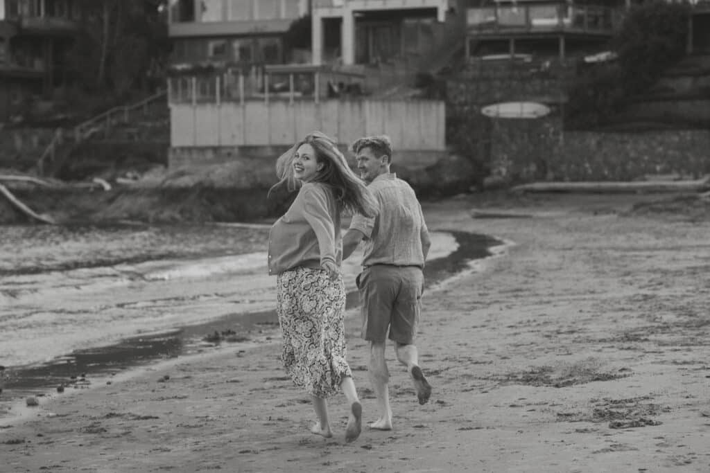Couple during their engagement session Gonzales Bay in Victoria by latitude 49 photography