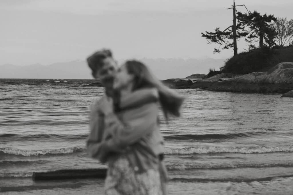 Couple during their engagement session Gonzales Bay in Victoria by latitude 49 photography