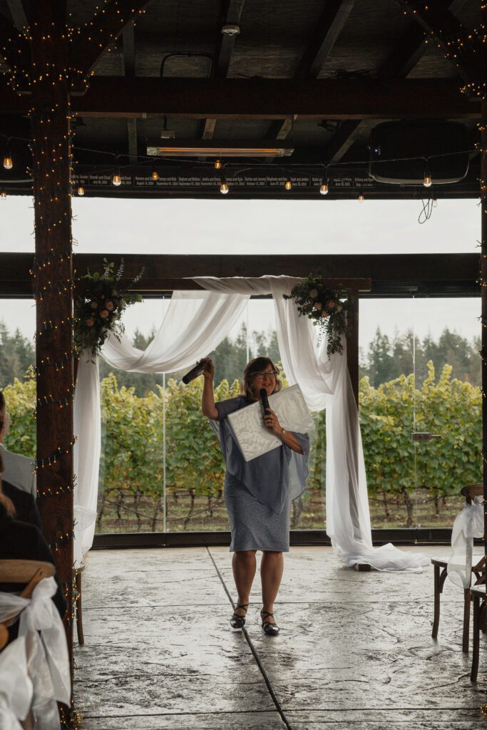 officiant ringing cowbell initiating the start of the wedding