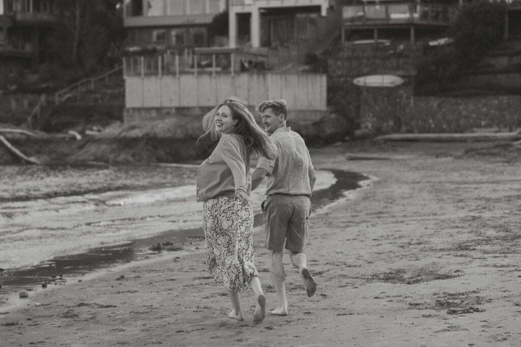 Couple during their engagement session Gonzales Bay in Victoria by latitude 49 photography