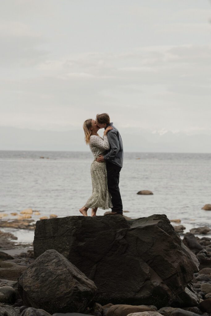 Couple during their engagement session at Seal Bay Nature Park by Latitude 49 Photography