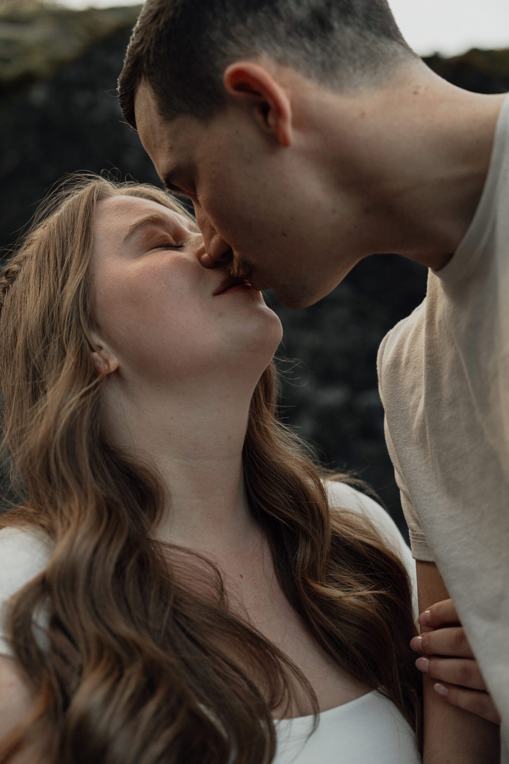 couple during their engagement session at Es-hw Sme~nts Community Park in Nanoose bay by Latitude 49 Photography