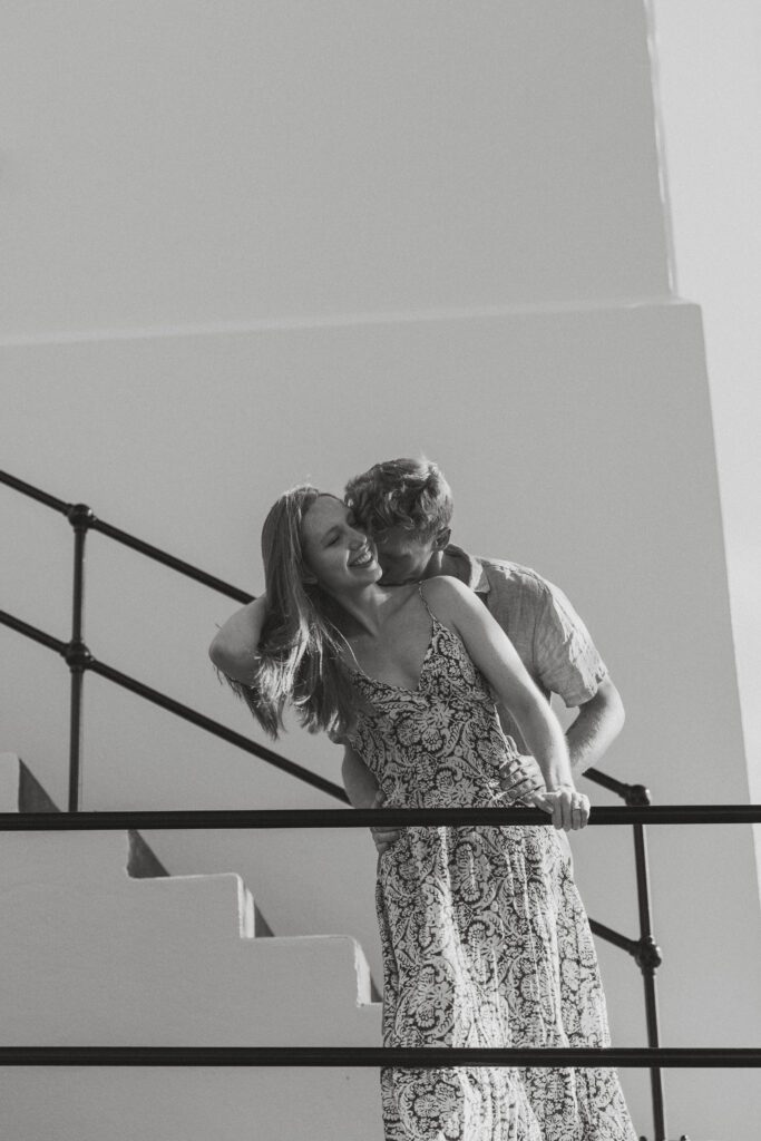 Couple during their engagement session overlooking Victoria at the Gonzales Observatory by latitude 49 photography