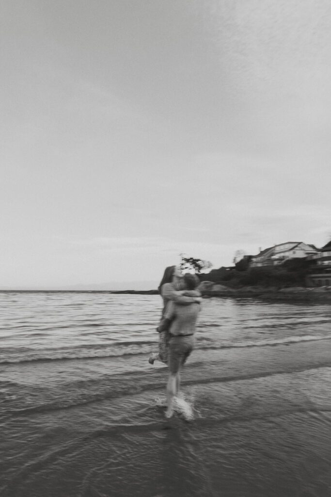 Couple during their engagement session Gonzales Bay in Victoria by latitude 49 photography