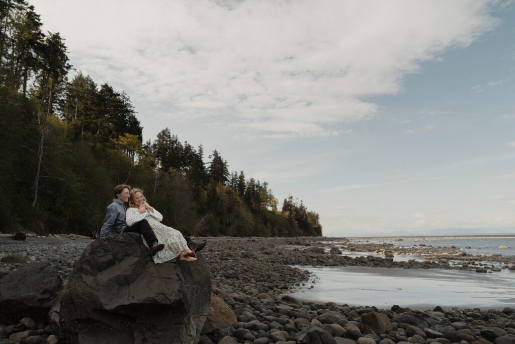 Couple during their engagement session at Seal Bay Nature Park by Latitude 49 Photography
