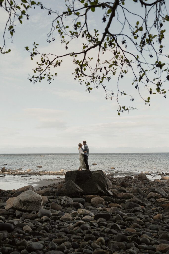 Couple during their engagement session at Seal Bay Nature Park by Latitude 49 Photography