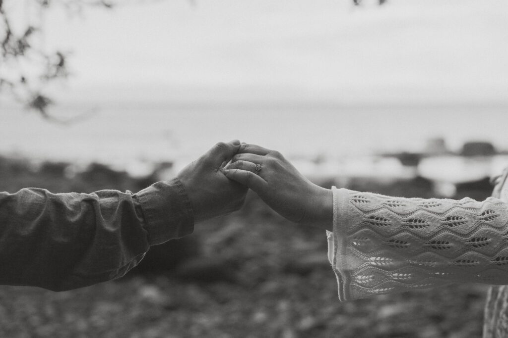 Couple during their engagement session at Seal Bay Nature Park by Latitude 49 Photography