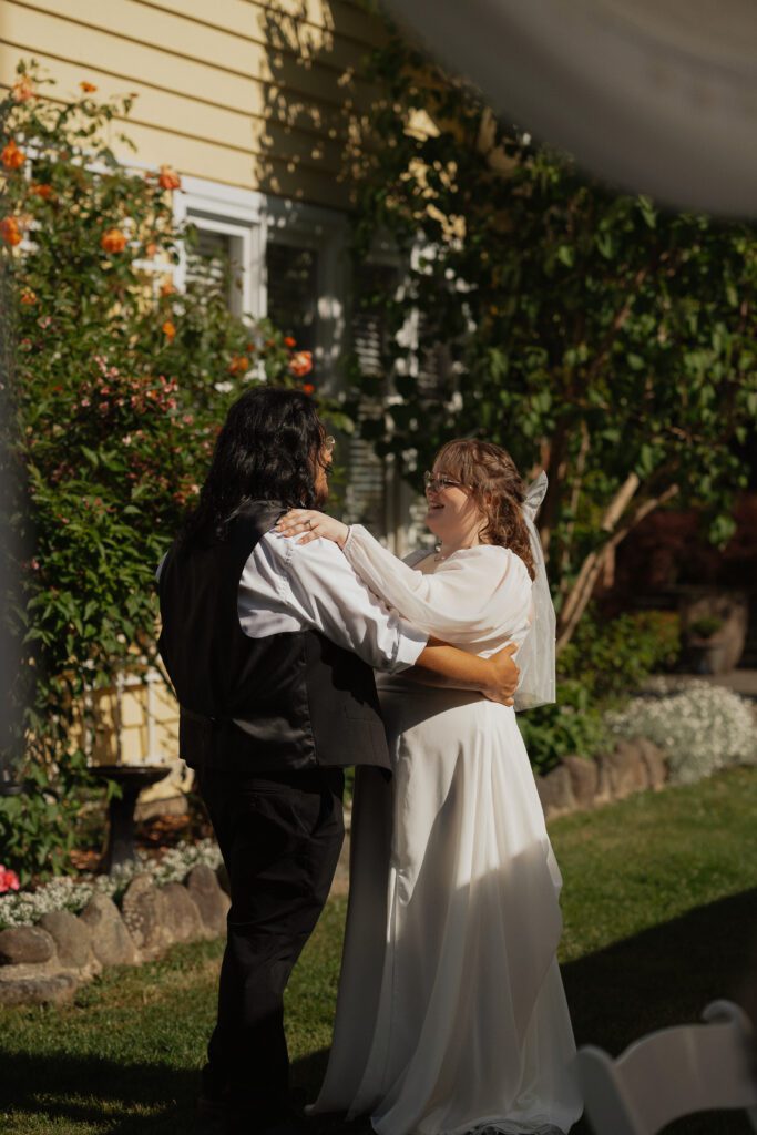 first dance during a back yard wedding in Merville by latitude 49 photography