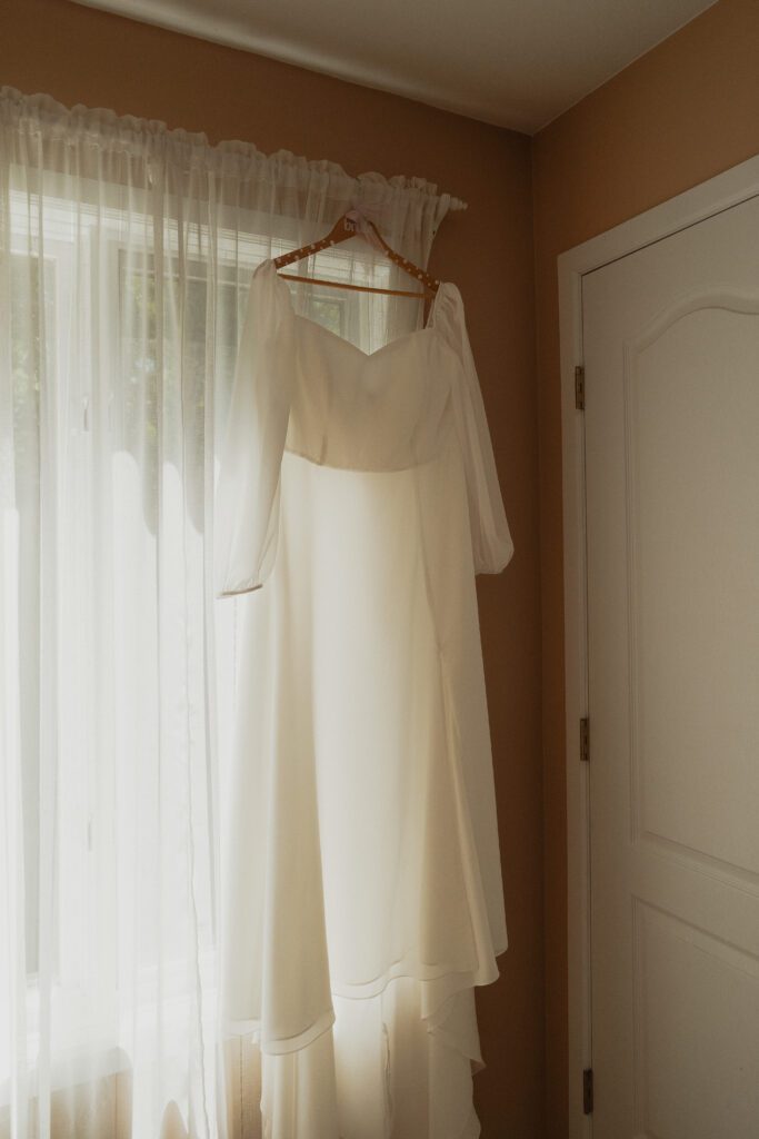 wedding dress photo during a back yard wedding portraits in Merville by latitude 49 photography