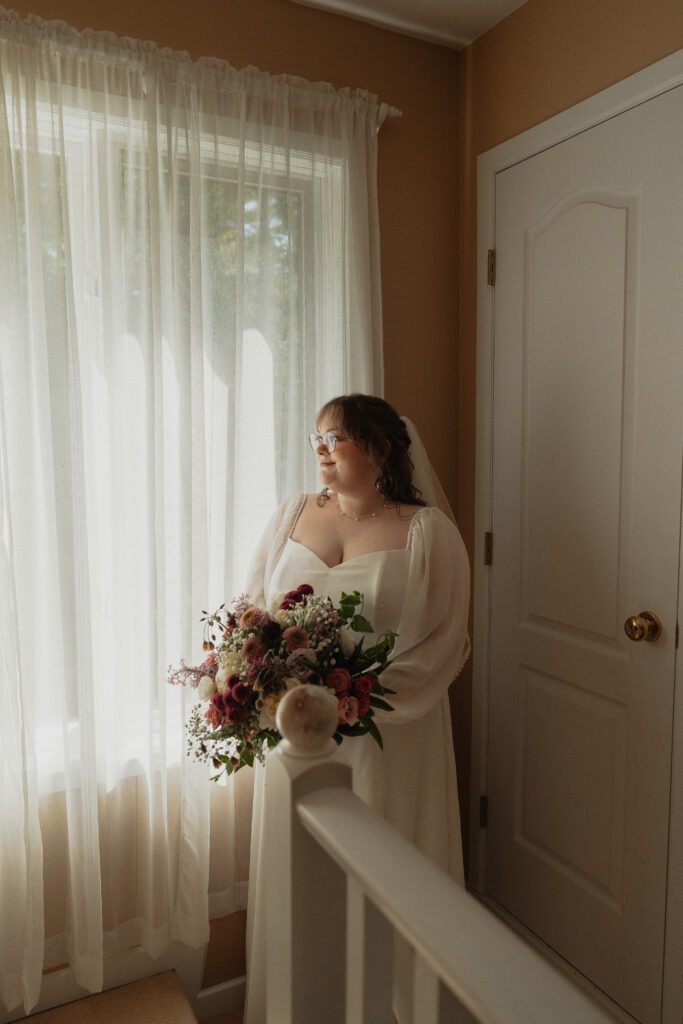 Bridal portraits during her back yard wedding portraits in Merville by latitude 49 photography