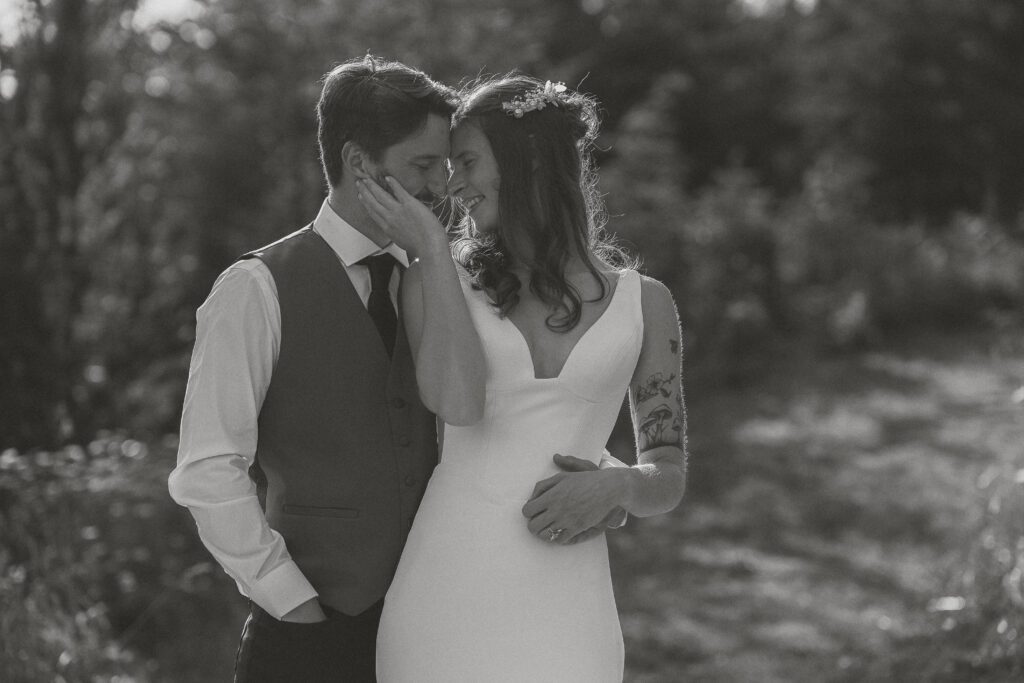 Bride and groom during golden hour portraits