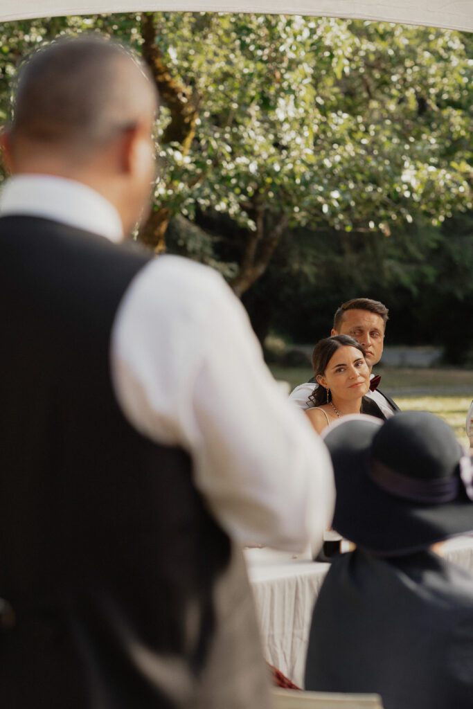 Emotional speeches at wedding at Caleb Pike Heritage Park in Victoria by Latitude 49 Photography