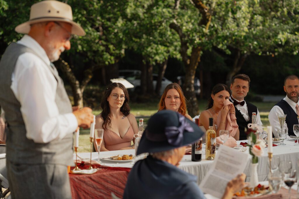 Emotional speeches at wedding at Caleb Pike Heritage Park in Victoria by Latitude 49 Photography