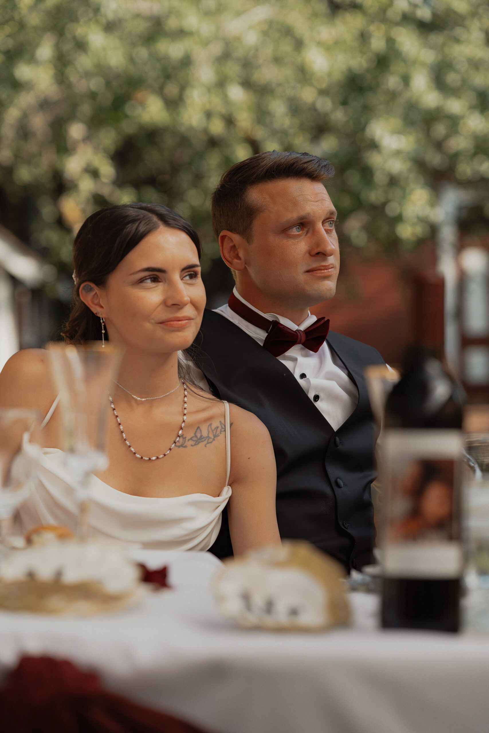 Bride and groom during wedding speeches on their wedding day in victoria by latitude 49 photography