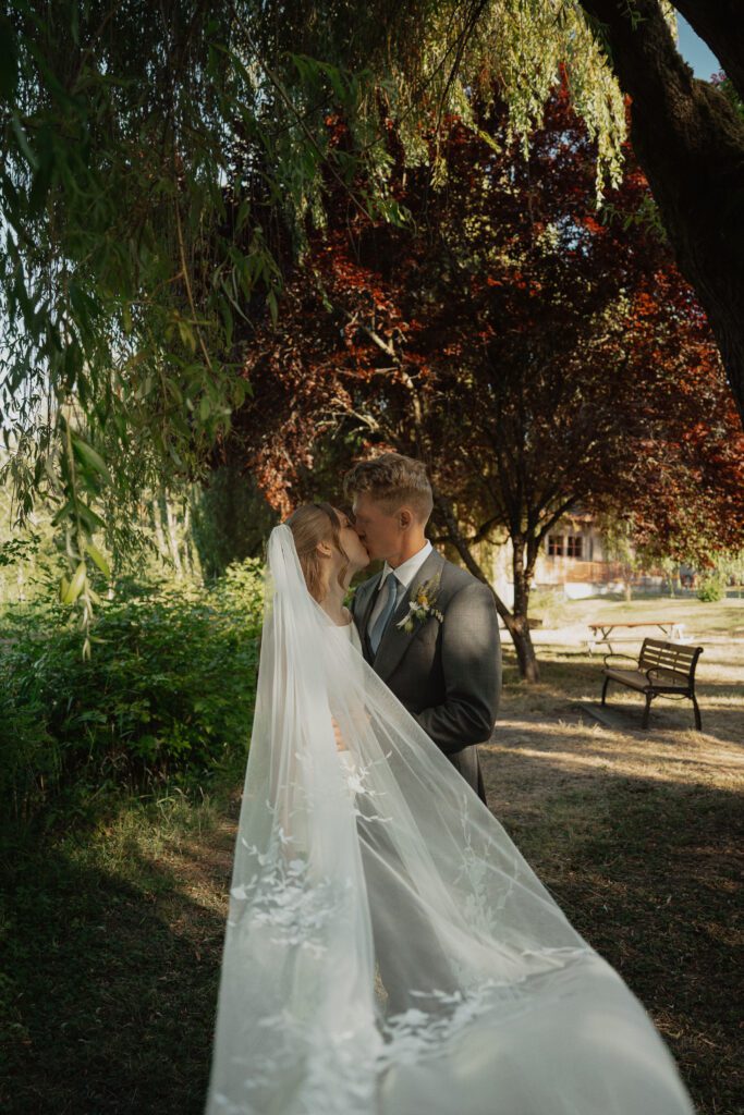 Bride and groom on their wedding day at heritage acres in saanichton by latitude 49 photography