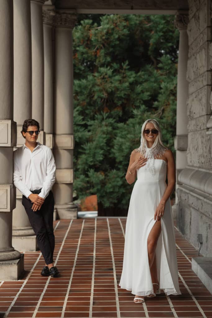 Couple at the parliament buildings in Victoria