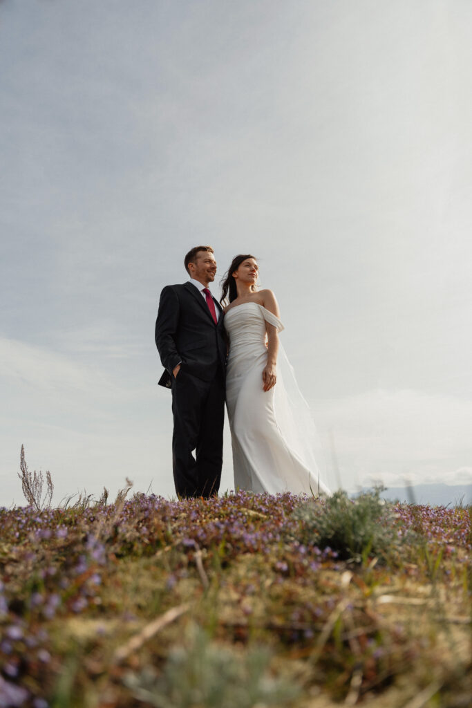 Bride and groom wedding photos from their beach elopement